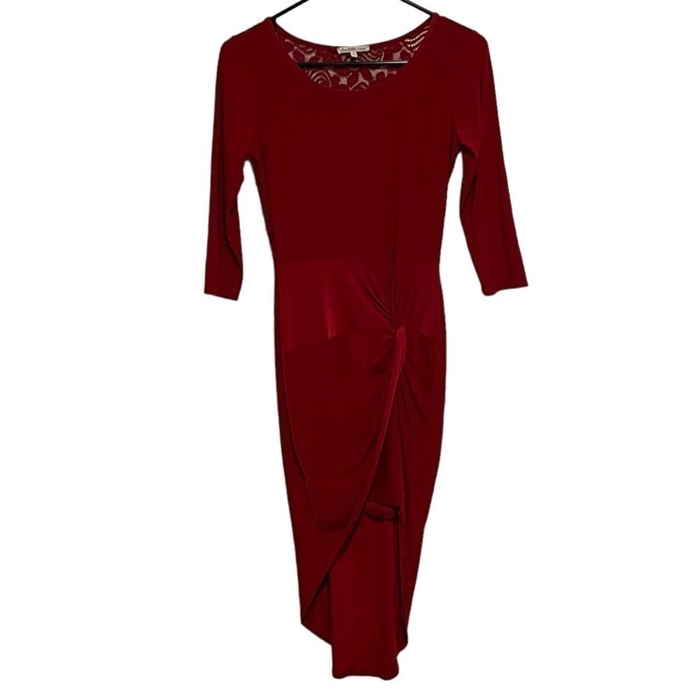 Charlotte Russe Red Back Lace Gathered Waist Quarter Length Sleeve Dress